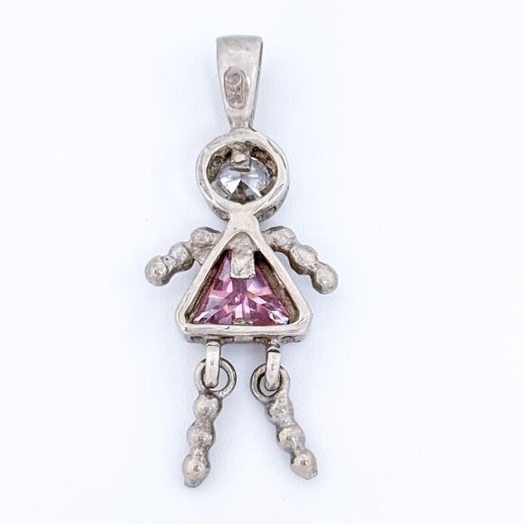 Pink Dress Girl Child Dangle Charm | Vintage 925 Sterling Silver Gift - Picture 3 of 7